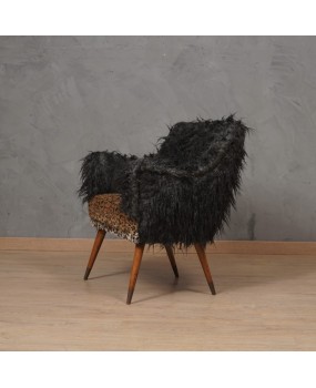 Nino Zoncada Prod. Cassina Fabric Wood and Brass Mid-Century Arm Chair, 1960