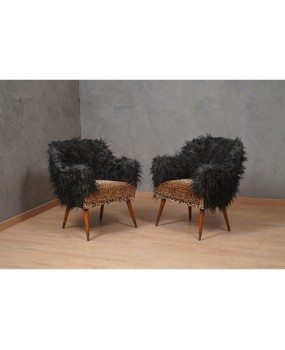 Nino Zoncada Prod. Cassina Fabric Wood and Brass Mid-Century Arm Chair, 1960