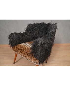 Nino Zoncada Prod. Cassina Fabric Wood and Brass Mid-Century Arm Chair, 1960