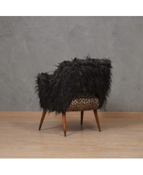 Nino Zoncada Prod. Cassina Fabric Wood and Brass Mid-Century Arm Chair, 1960