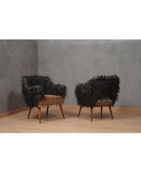 Nino Zoncada Prod. Cassina Fabric Wood and Brass Mid-Century Arm Chair, 1960