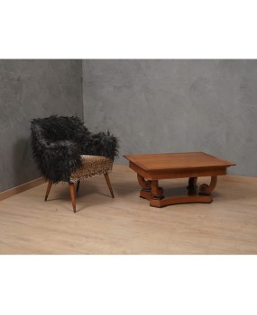 Nino Zoncada Prod. Cassina Fabric Wood and Brass Mid-Century Arm Chair, 1960