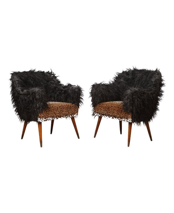 Nino Zoncada Prod. Cassina Fabric Wood and Brass Mid-Century Arm Chair, 1960