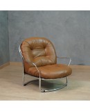 Carlo De Carli for Cinova Mod. 915 Chrome and Brown Leather Arm Chair, 1969 Carlo De Carli for Cinova Mod. 915 Chrome and Brown Leather Arm Chair, 1969