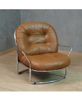 P 162 Carlo De Carli per Cinova Poltrona Mod. 915 in cromo e pelle marrone, 1969