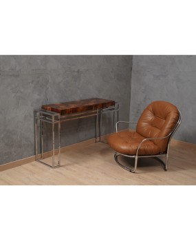 Carlo De Carli for Cinova Mod. 915 Chrome and Brown Leather Arm Chair, 1969