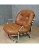 Carlo De Carli for Cinova Mod. 915 Chrome and Brown Leather Arm Chair, 1969 Carlo De Carli for Cinova Mod. 915 Chrome and Brown Leather Arm Chair, 1969