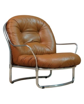 P 162 Carlo De Carli per Cinova Poltrona Mod. 915 in cromo e pelle marrone, 1969