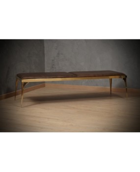 MidCentury Brass and Brown Leather Italian Benches, 1970