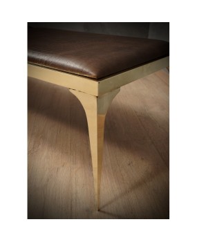 MidCentury Brass and Brown Leather Italian Benches, 1970