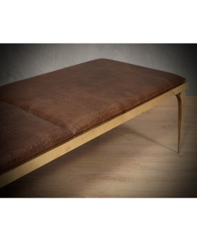 MidCentury Brass and Brown Leather Italian Benches, 1970