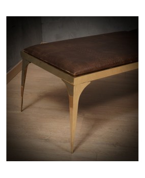 MidCentury Brass and Brown Leather Italian Benches, 1970