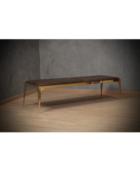 MidCentury Brass and Brown Leather Italian Benches, 1970