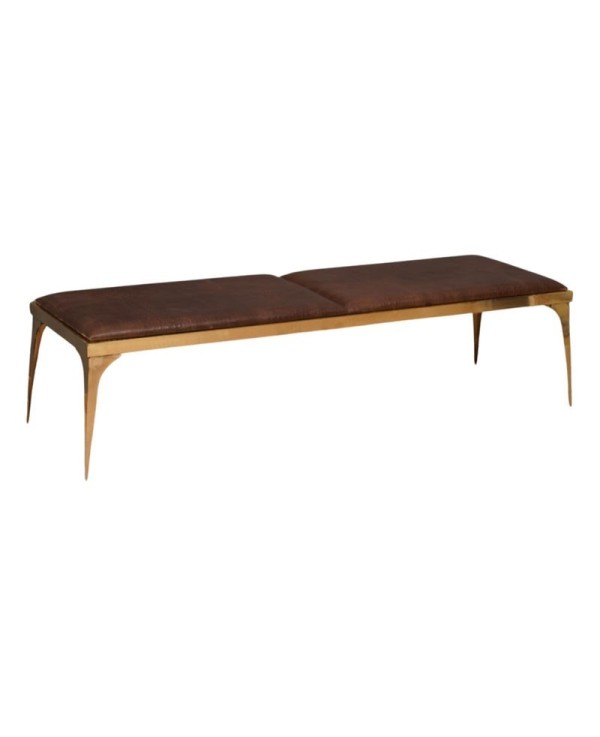 MidCentury Brass and Brown Leather Italian Benches, 1970 MidCentury Brass and Brown Leather Italian Benches, 1970