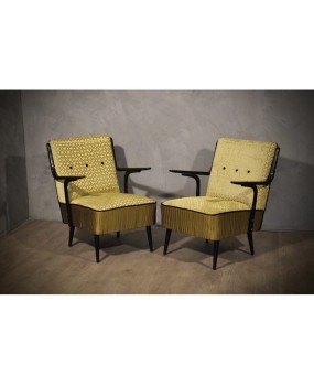 Art Deco Green Velvet and Black Lacquered Wood Armchairs, 1940