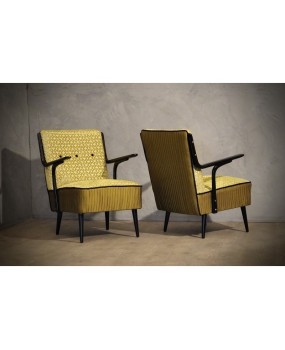 Art Deco Green Velvet and Black Lacquered Wood Armchairs, 1940