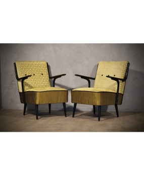 Art Deco Green Velvet and Black Lacquered Wood Armchairs, 1940