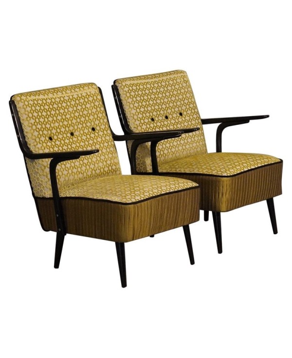 Art Deco Green Velvet and Black Lacquered Wood Armchairs, 1940 Art Deco Green Velvet and Black Lacquered Wood Armchairs, 1940