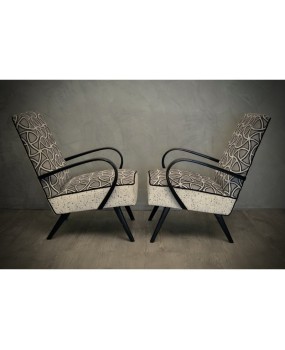 Midcentury Combined White Velvet and Beech Wood Italian Armchairs, 1950