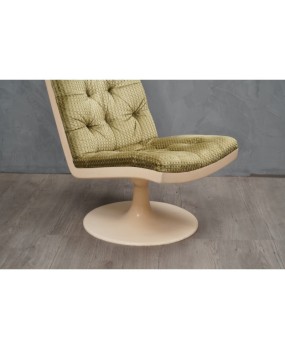Midcentury Green Velvet Armchairs and Pouf, 1970