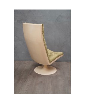 Midcentury Green Velvet Armchairs and Pouf, 1970