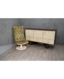 Midcentury Green Velvet Armchairs and Pouf, 1970