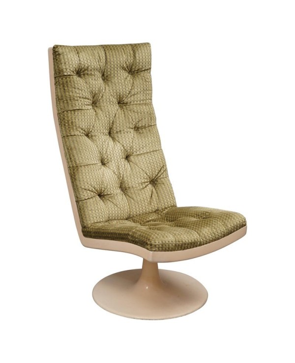 Midcentury Green Velvet Armchairs and Pouf, 1970