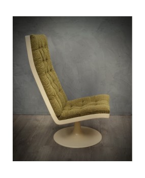 Midcentury Green Velvet Armchairs and Pouf, 1970
