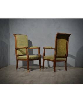 MidCentury Walnut Brass and Velvet ArmChairs, 1950