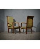 MidCentury Walnut Brass and Velvet ArmChairs, 1950 MidCentury Walnut Brass and Velvet ArmChairs, 1950
