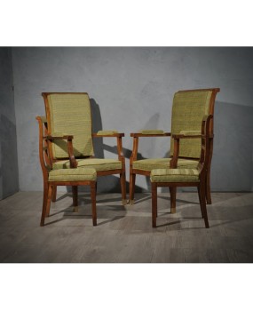 MidCentury Walnut Brass and Velvet ArmChairs, 1950