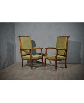 MidCentury Walnut Brass and Velvet ArmChairs, 1950