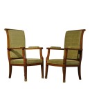 MidCentury Walnut Brass and Velvet ArmChairs, 1950 MidCentury Walnut Brass and Velvet ArmChairs, 1950