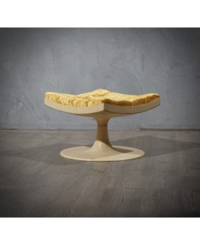 Midcentury Yellow Velvet Armchairs and Pouf, 1970