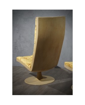 Midcentury Yellow Velvet Armchairs and Pouf, 1970