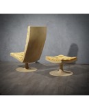 Midcentury Yellow Velvet Armchairs and Pouf, 1970 Midcentury Yellow Velvet Armchairs and Pouf, 1970