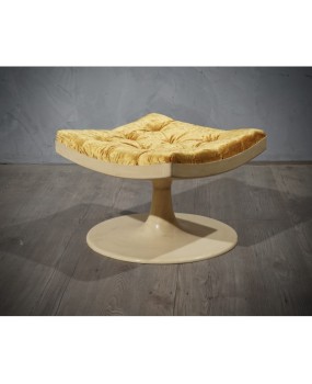 Midcentury Yellow Velvet Armchairs and Pouf, 1970