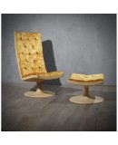 Midcentury Yellow Velvet Armchairs and Pouf, 1970 Midcentury Yellow Velvet Armchairs and Pouf, 1970