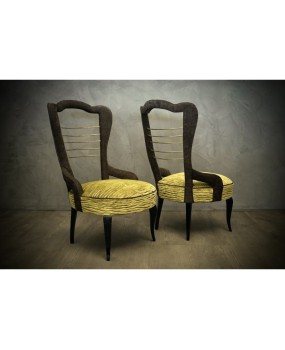 Pair of Midcentury Green Velvet and Brass Italian Chairs, 1950