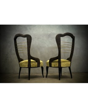 Pair of Midcentury Green Velvet and Brass Italian Chairs, 1950