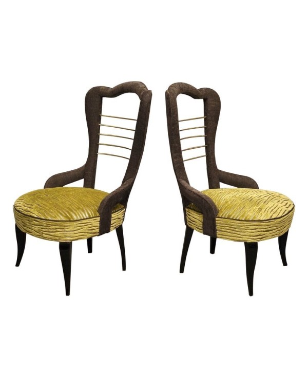 Pair of Midcentury Green Velvet and Brass Italian Chairs, 1950 Pair of Midcentury Green Velvet and Brass Italian Chairs, 1950