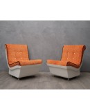 Pair of White Resin Plastic and Orange Velvet Armchairs, 1960. Pair of White Resin Plastic and Orange Velvet Armchairs, 1960.