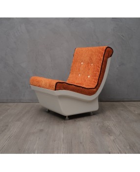 Pair of White Resin Plastic and Orange Velvet Armchairs, 1960.
