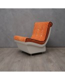 Pair of White Resin Plastic and Orange Velvet Armchairs, 1960. Pair of White Resin Plastic and Orange Velvet Armchairs, 1960.
