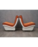 Pair of White Resin Plastic and Orange Velvet Armchairs, 1960. Pair of White Resin Plastic and Orange Velvet Armchairs, 1960.