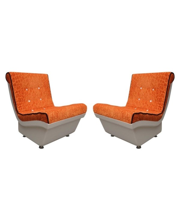 Pair of White Resin Plastic and Orange Velvet Armchairs, 1960. Pair of White Resin Plastic and Orange Velvet Armchairs, 1960.