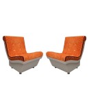 Pair of White Resin Plastic and Orange Velvet Armchairs, 1960. Pair of White Resin Plastic and Orange Velvet Armchairs, 1960.