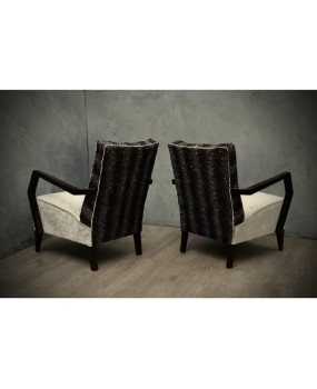 Midcentury Beechwood and Velvet Italian Armchairs, 1950.