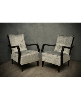 Midcentury Beechwood and Velvet Italian Armchairs, 1950.
