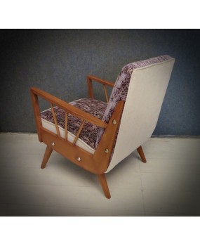 Midcentury Beech Wood and Embroidered Velvet Italian Club Armchairs, 1950